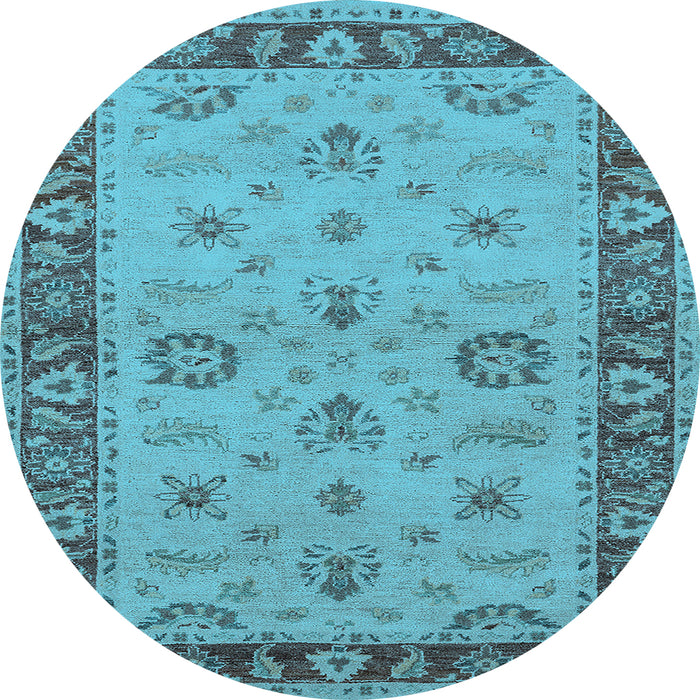 Round Machine Washable Oriental Light Blue Traditional Rug, wshurb997lblu