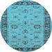 Round Machine Washable Oriental Light Blue Traditional Rug, wshurb997lblu