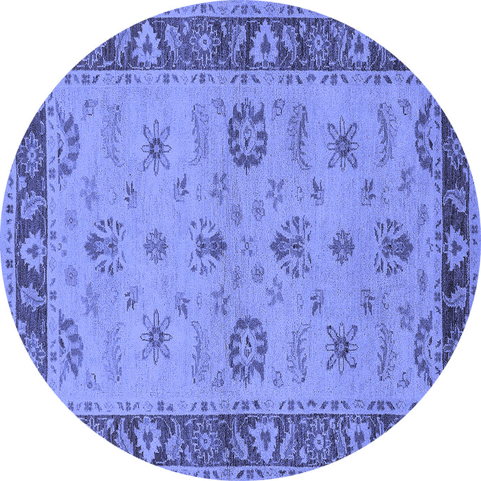 Round Machine Washable Oriental Blue Traditional Rug, wshurb997blu