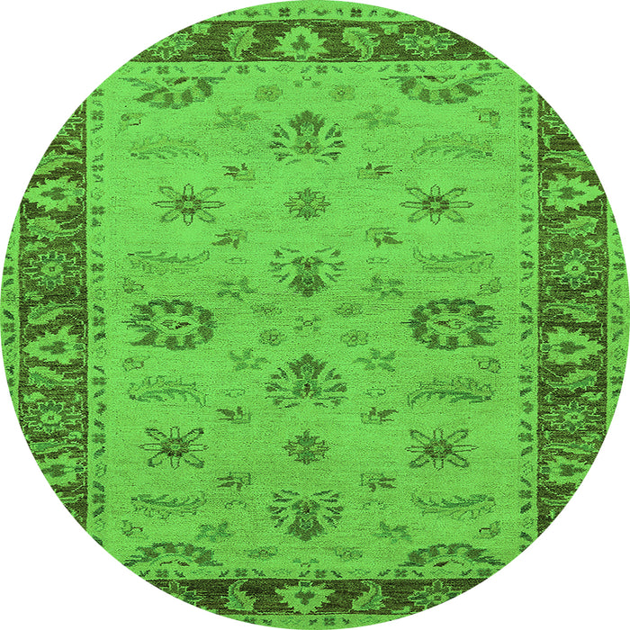 Round Machine Washable Oriental Green Traditional Area Rugs, wshurb997grn