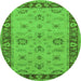 Round Machine Washable Oriental Green Traditional Area Rugs, wshurb997grn