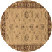 Round Oriental Brown Traditional Rug, urb997brn