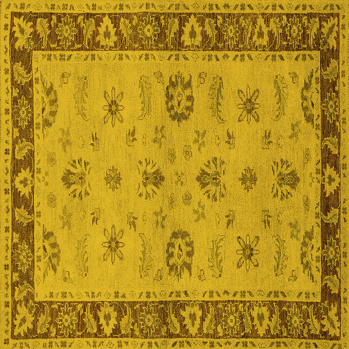 Square Machine Washable Oriental Yellow Traditional Rug, wshurb997yw