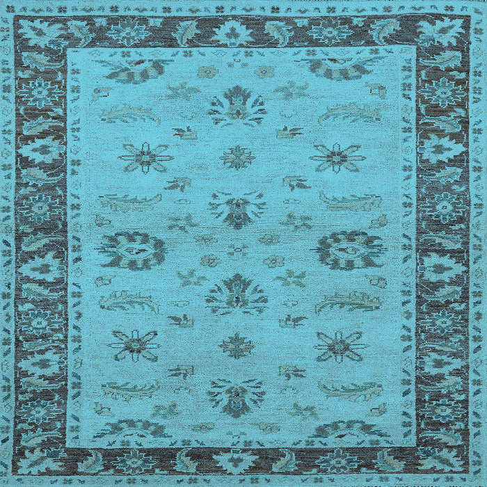 Square Machine Washable Oriental Light Blue Traditional Rug, wshurb997lblu
