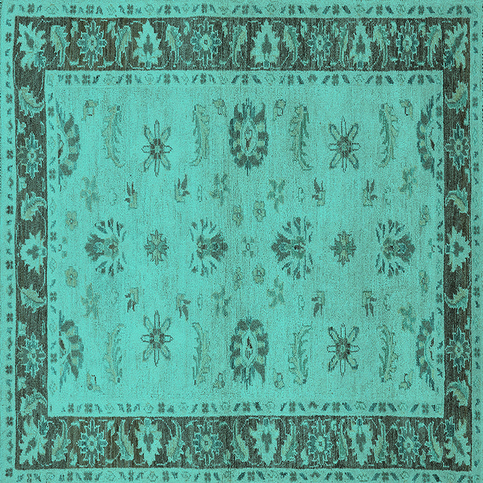 Square Machine Washable Oriental Turquoise Traditional Area Rugs, wshurb997turq