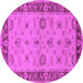 Round Machine Washable Oriental Pink Traditional Rug, wshurb997pnk
