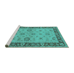 Sideview of Machine Washable Oriental Turquoise Traditional Area Rugs, wshurb997turq