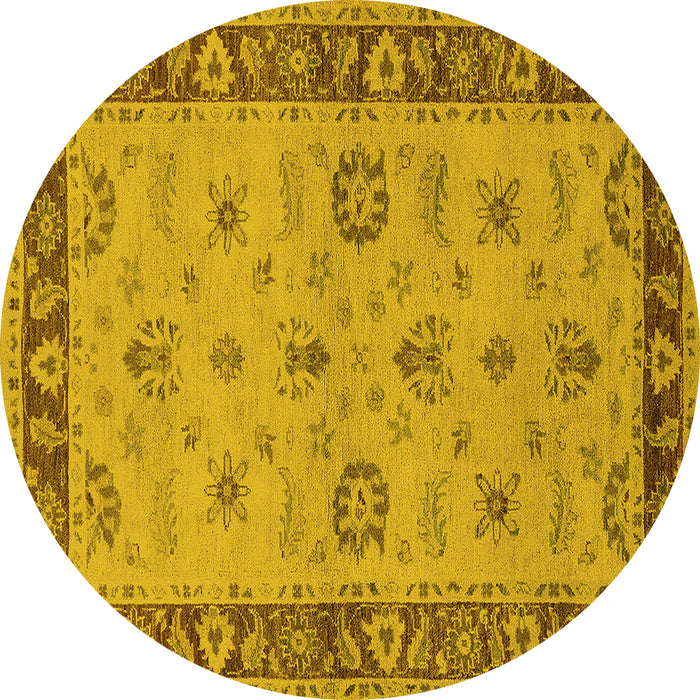 Round Machine Washable Oriental Yellow Traditional Rug, wshurb997yw