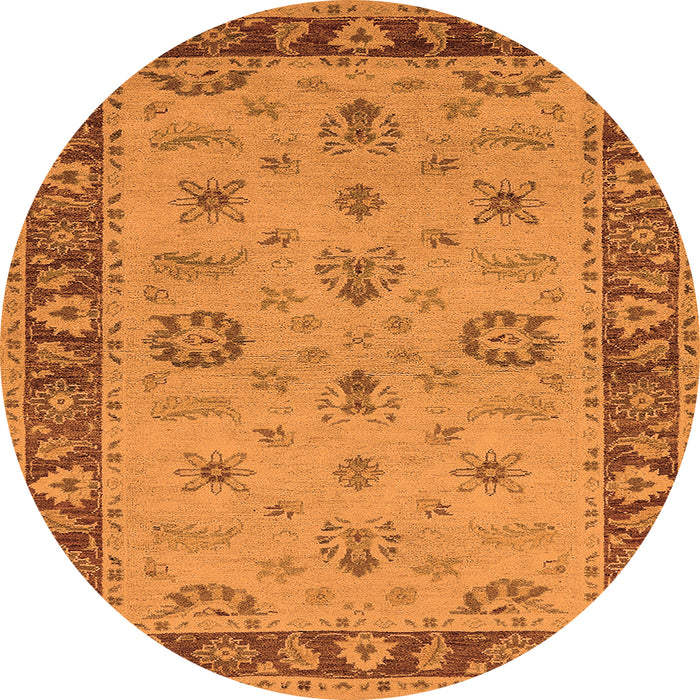 Round Machine Washable Oriental Orange Traditional Area Rugs, wshurb997org