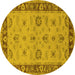 Round Oriental Yellow Traditional Rug, urb997yw