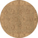 Round Oriental Brown Traditional Rug, urb998brn