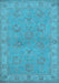 Machine Washable Oriental Light Blue Traditional Rug, wshurb998lblu