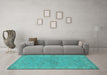 Machine Washable Oriental Turquoise Traditional Area Rugs in a Living Room,, wshurb998turq