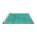 Sideview of Machine Washable Oriental Turquoise Traditional Area Rugs, wshurb998turq