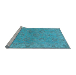 Sideview of Machine Washable Oriental Light Blue Traditional Rug, wshurb998lblu