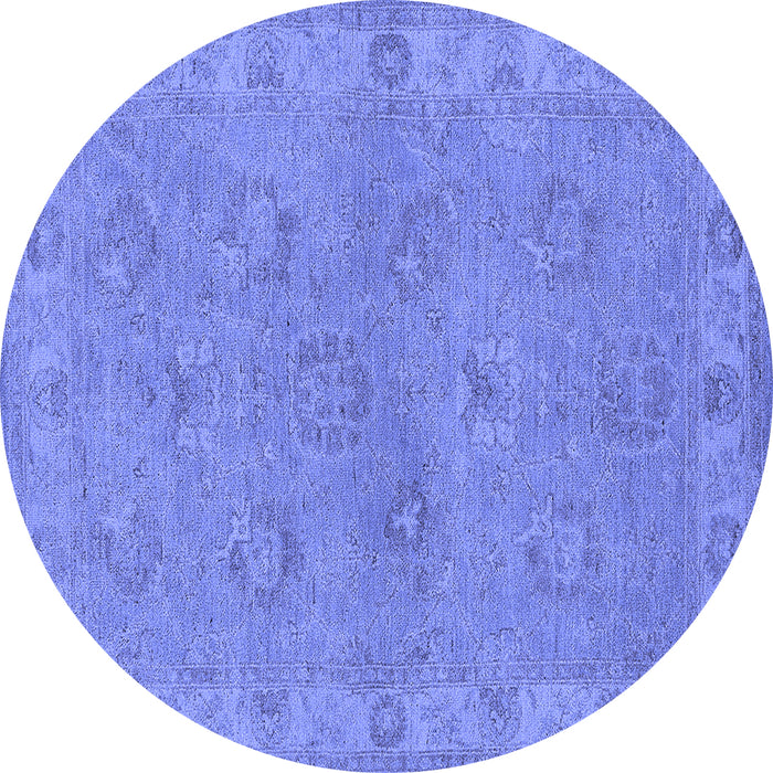 Round Machine Washable Oriental Blue Traditional Rug, wshurb998blu