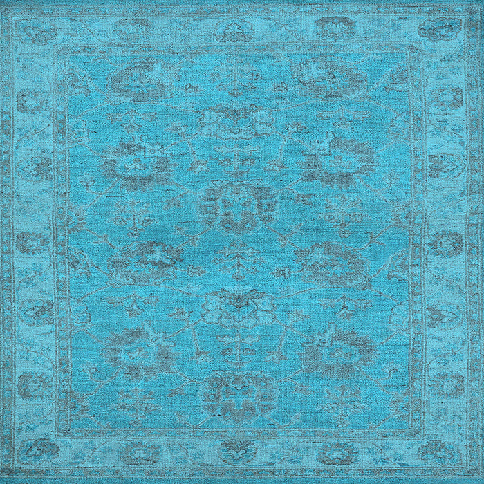 Square Machine Washable Oriental Light Blue Traditional Rug, wshurb998lblu