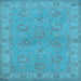 Square Machine Washable Oriental Light Blue Traditional Rug, wshurb998lblu