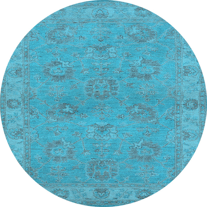 Round Machine Washable Oriental Light Blue Traditional Rug, wshurb998lblu