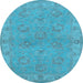 Round Machine Washable Oriental Light Blue Traditional Rug, wshurb998lblu