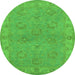 Round Machine Washable Oriental Green Traditional Area Rugs, wshurb998grn