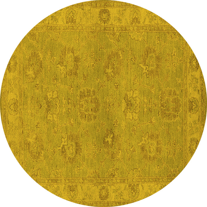 Round Machine Washable Oriental Yellow Traditional Rug, wshurb998yw