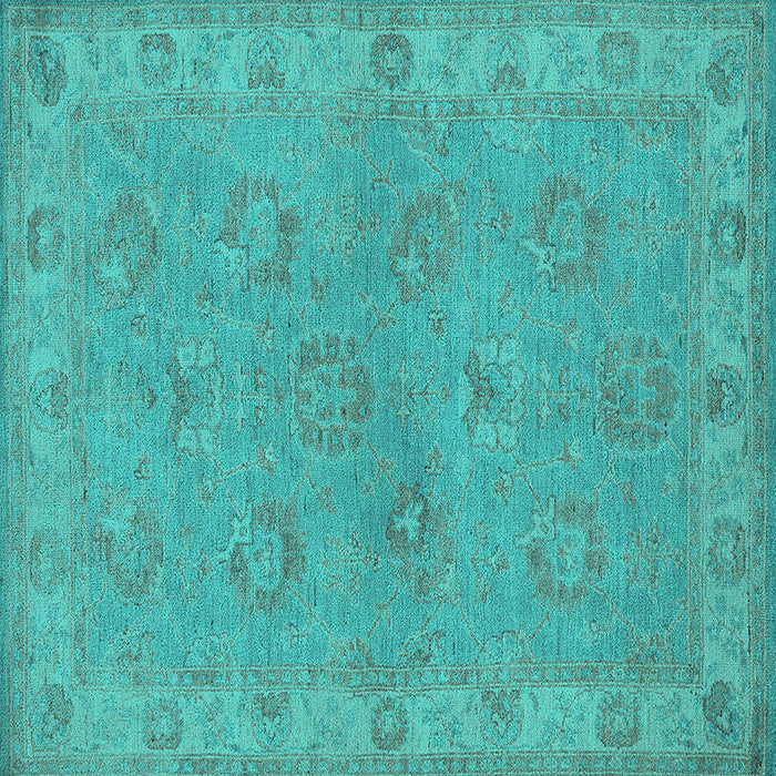 Square Machine Washable Oriental Turquoise Traditional Area Rugs, wshurb998turq