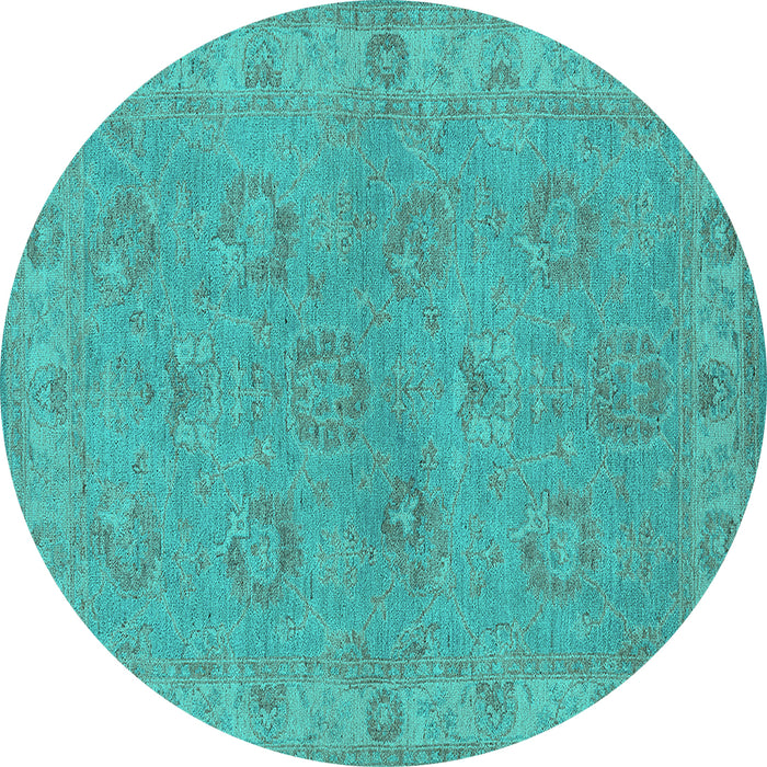 Round Oriental Turquoise Traditional Rug, urb998turq