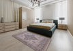 Mid-Century Modern Mauve Taupe Purple Oriental Rug in a Bedroom, urb999