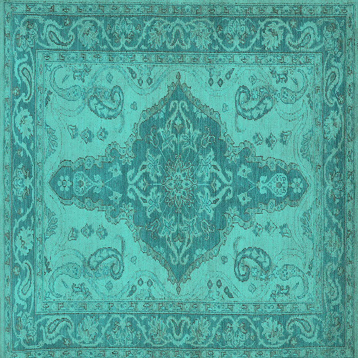 Square Machine Washable Oriental Turquoise Traditional Area Rugs, wshurb999turq