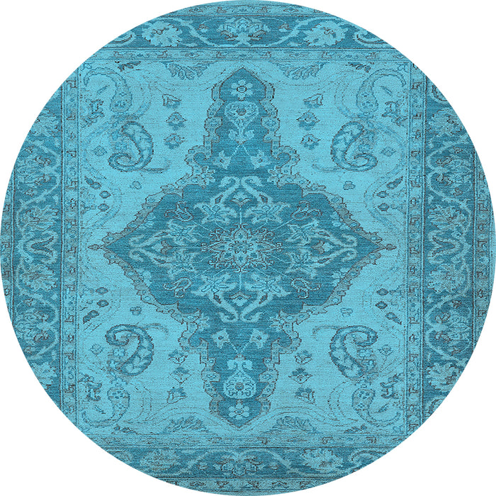 Round Machine Washable Oriental Light Blue Traditional Rug, wshurb999lblu