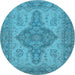 Round Machine Washable Oriental Light Blue Traditional Rug, wshurb999lblu