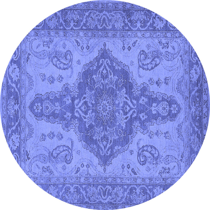 Round Oriental Blue Traditional Rug, urb999blu