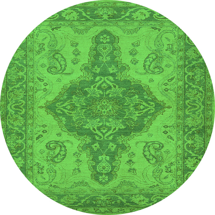Round Machine Washable Oriental Green Traditional Area Rugs, wshurb999grn
