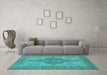 Machine Washable Oriental Turquoise Traditional Area Rugs in a Living Room,, wshurb999turq