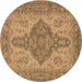 Round Oriental Brown Traditional Rug, urb999brn