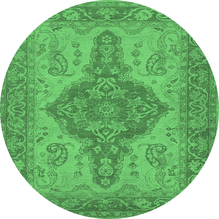 Round Oriental Emerald Green Traditional Rug, urb999emgrn