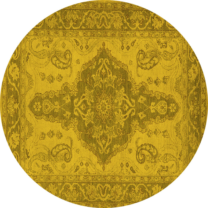 Round Machine Washable Oriental Yellow Traditional Rug, wshurb999yw