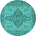 Round Oriental Turquoise Traditional Rug, urb999turq