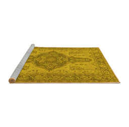 Sideview of Machine Washable Oriental Yellow Traditional Rug, wshurb999yw