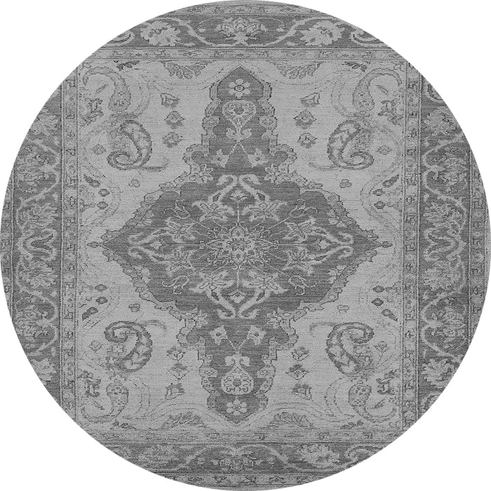 Round Machine Washable Oriental Gray Traditional Rug, wshurb999gry