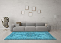 Machine Washable Oriental Light Blue Traditional Rug in a Living Room, wshurb999lblu