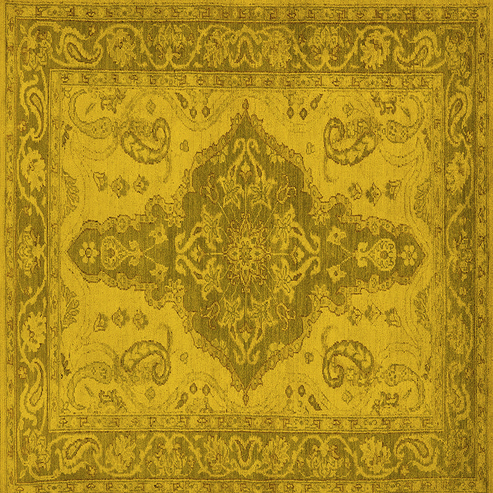 Square Machine Washable Oriental Yellow Traditional Rug, wshurb999yw