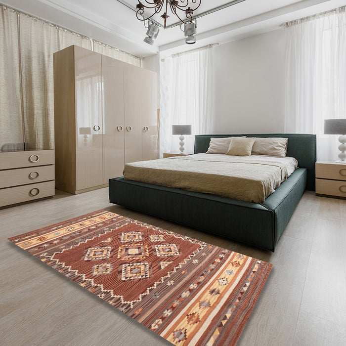 Machine Washable Contemporary Tangerine Pink Rug in a Bedroom, wshcon1001