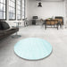 Round Contemporary Light Slate Blue Modern Rug in a Office, con1004