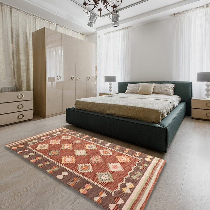 Contemporary Sandy Brown Southwestern Rug in a Bedroom, con1006