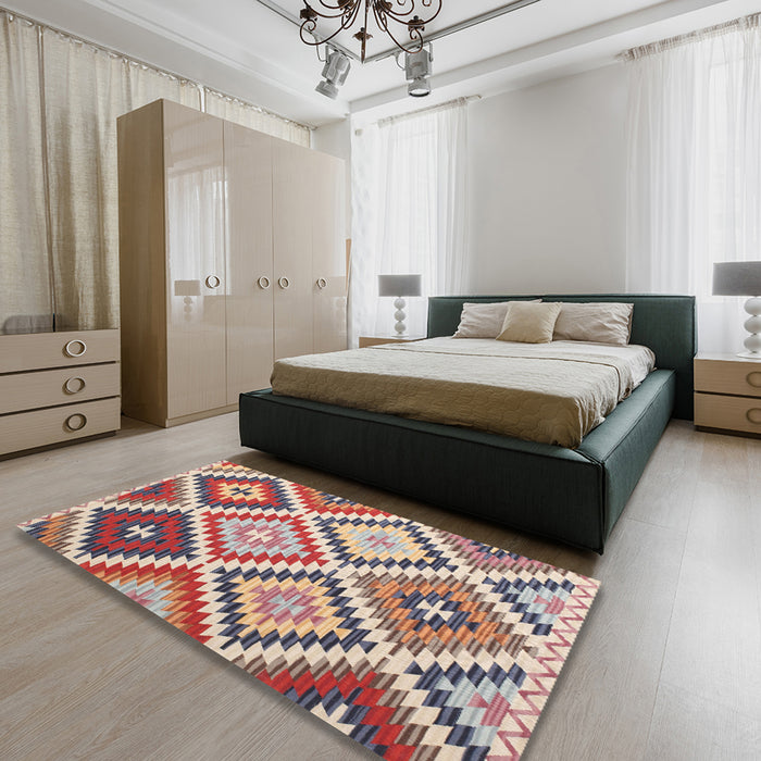 Contemporary Chestnut Brown Modern Rug in a Bedroom, con1008