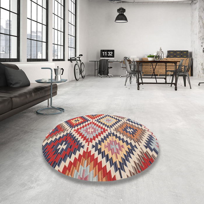 Round Contemporary Chestnut Brown Modern Rug in a Office, con1008