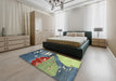 Contemporary Gray Modern Rug in a Bedroom, con1009