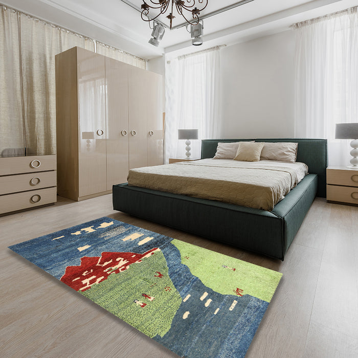 Contemporary Gray Modern Rug in a Bedroom, con1009